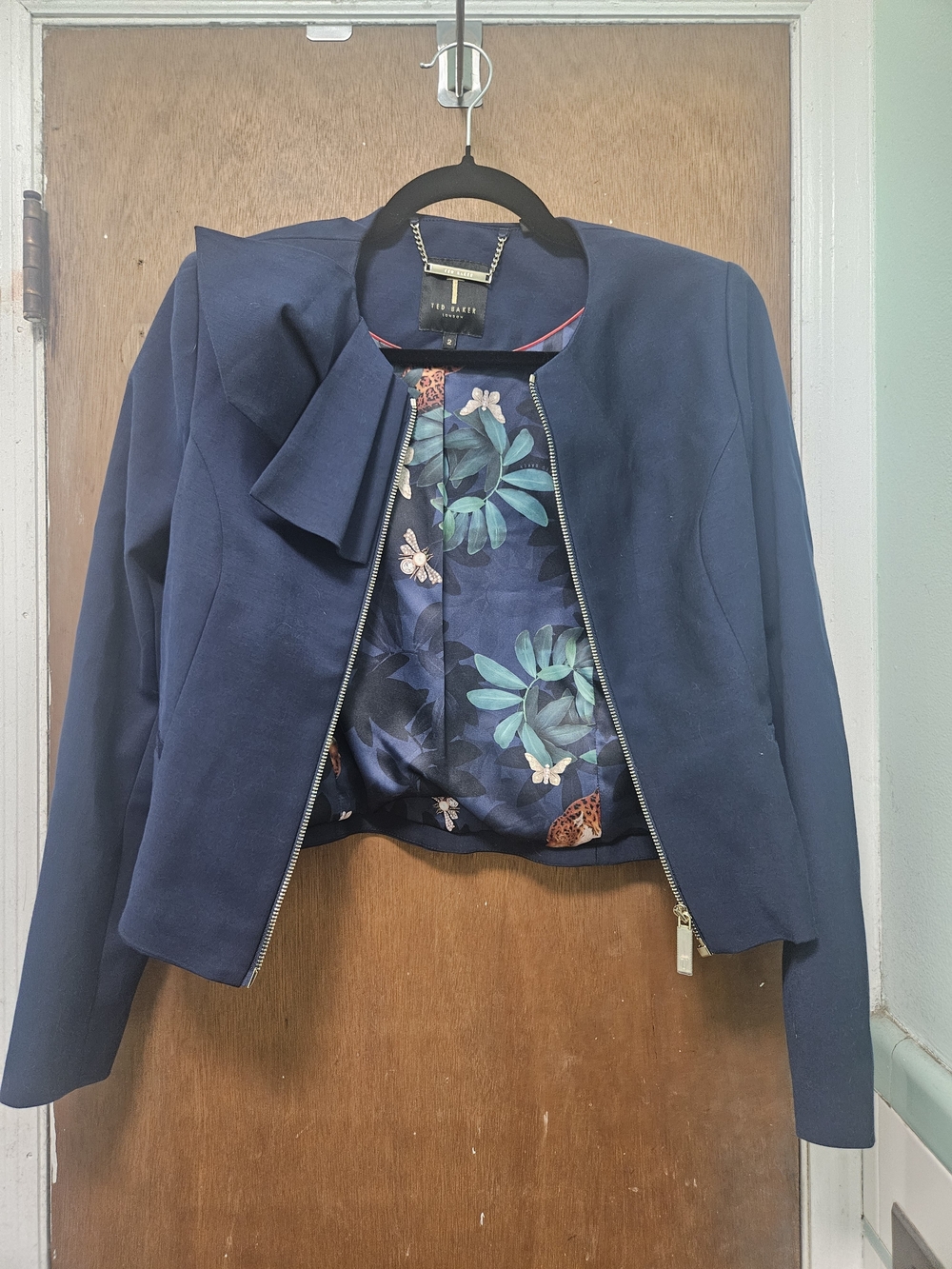 Ted Baker Navy Ruffle Zip Front Jacket - Picture 5 of 9